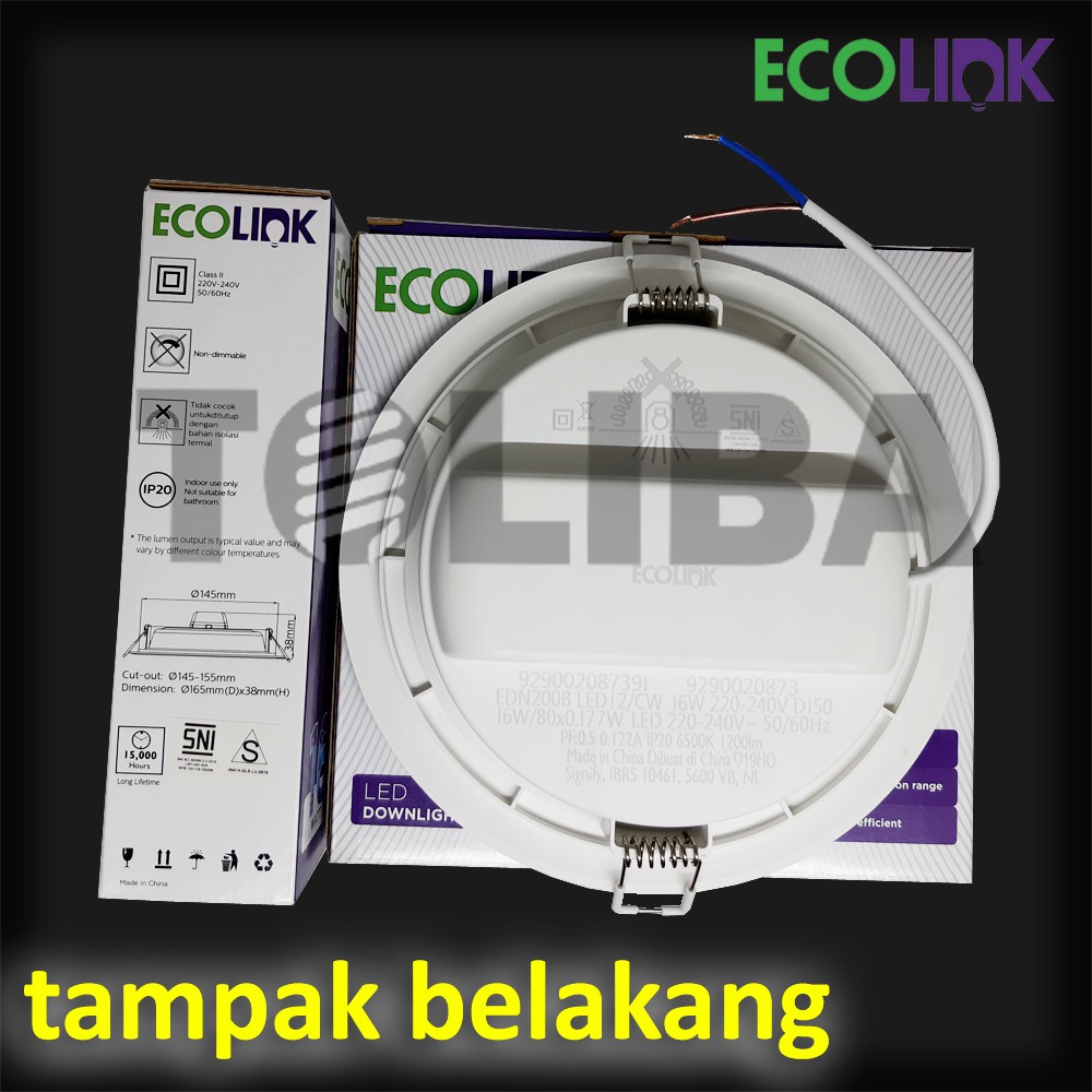 lampu downlight led ecolink 16w 16watt 16 w 16 watt / downlight plafon / putih / kuning garansi sni