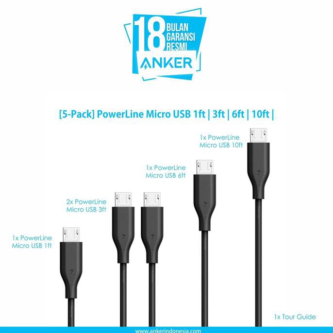 GRATIS ONGKIR ANKER 5-PACK POWERLINE MICRO USB 1FT | 3FT | 6FT | 10FT  |B8132018 TERLARIS