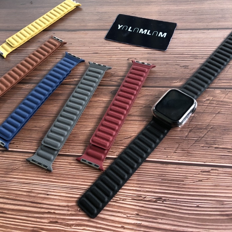 Strap Apple Watch Leather Magnetic Loop Waffle Series 7 6 5 4 3 2 1 SE Tali Jam Apple