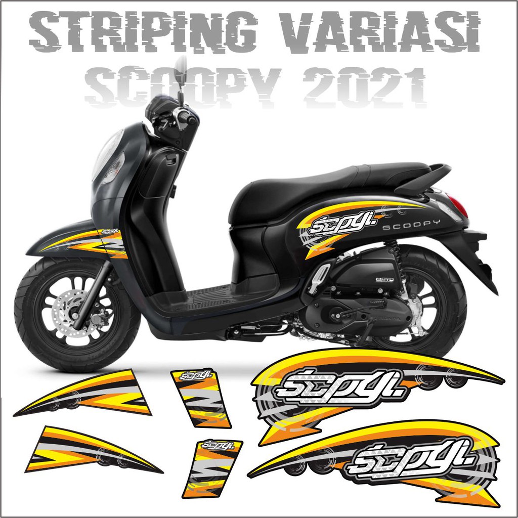 STRIPING HONDA SCOOPY 2021 VARIASI SIMPLE DESAIN KUNING -INDIGO01 STICKER-