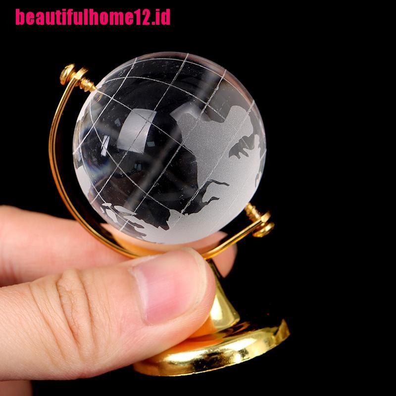 【beautifulhome12.id】Gold Stand Crystal World Globe Home furnishings Brithday Gift With Decorate Box