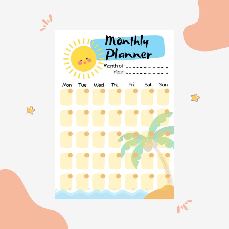 

Monthly Planner / Isi Binder / Kertas File / Loose Leaf tema Pantai