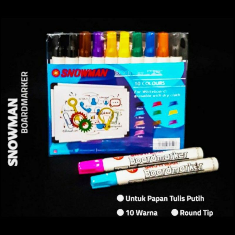 Spidol Whiteboard Snowman / Spidol Papan Tulis 10 Warna Set Snowman BG-12 10W