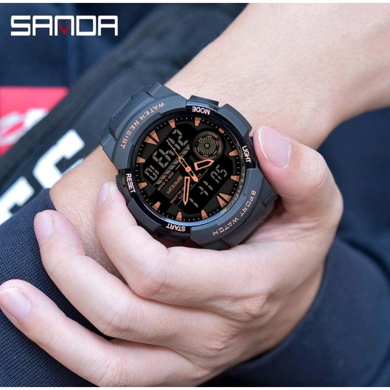 Jam Tangan SANDA Jam Tangan Pria Digital Analog Tali Rubber Shockproof Anti Air