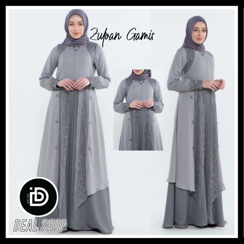 BUSANA MUSLIM GREY TULLE DRESS