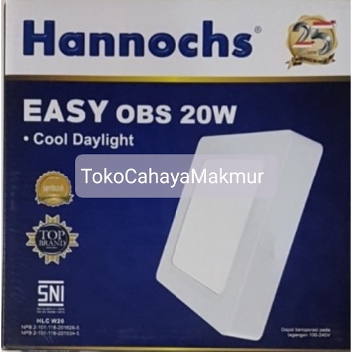 Lampu LED Downlight Hannochs Easy Outbow OBS Square Segi 20w 20watt CoolDayLight