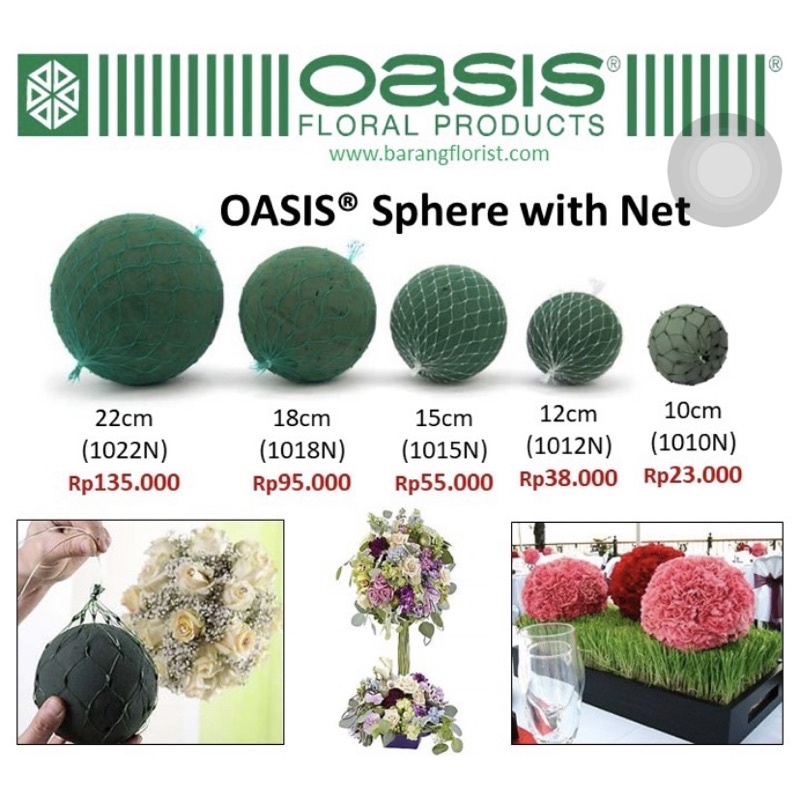 OASIS Sphere with net 15cm kode 1015N Foam Bunga Bulat foam basah bulat oasis bulat basah oasis basa