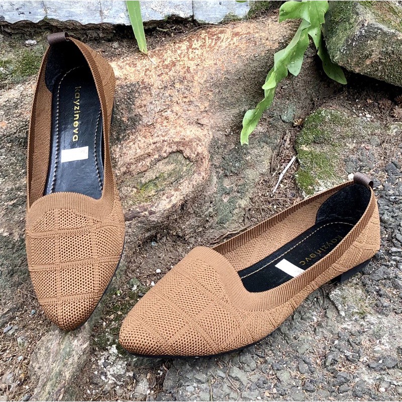 KAYZINEVA | CC19 Sepatu Wanita Rajut Premium Flat Ujung Lancip