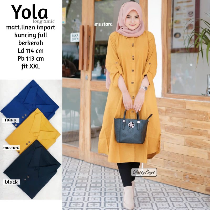 TUNIK LINEN IMPORT YOLA LONG TUNIK BY CLASSY KEYS