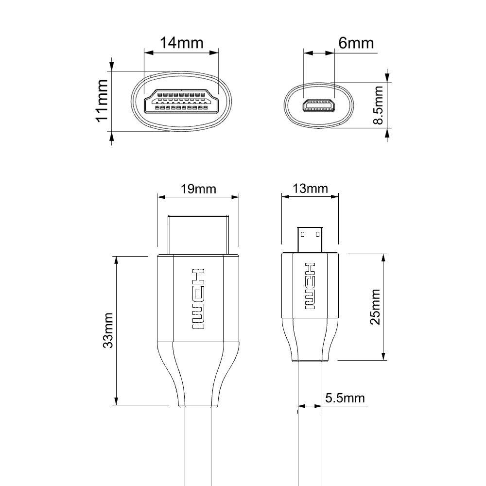 Top Micro HDMI To HDMI Cable Kamera Proyektor Jalur Konversi Lapis Emas 2.0 4K