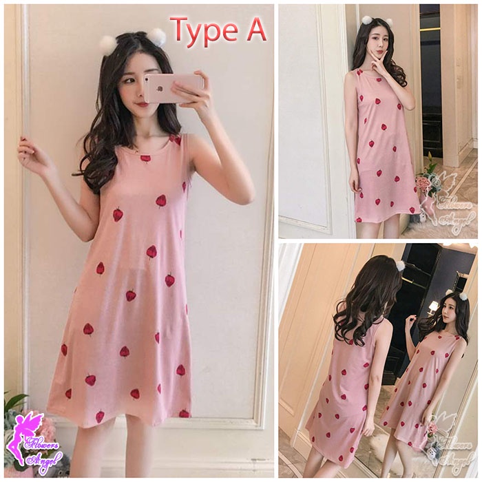 Daster Kaos Murah Tanpa Lengan Wanita Sexy Sleepwear-A