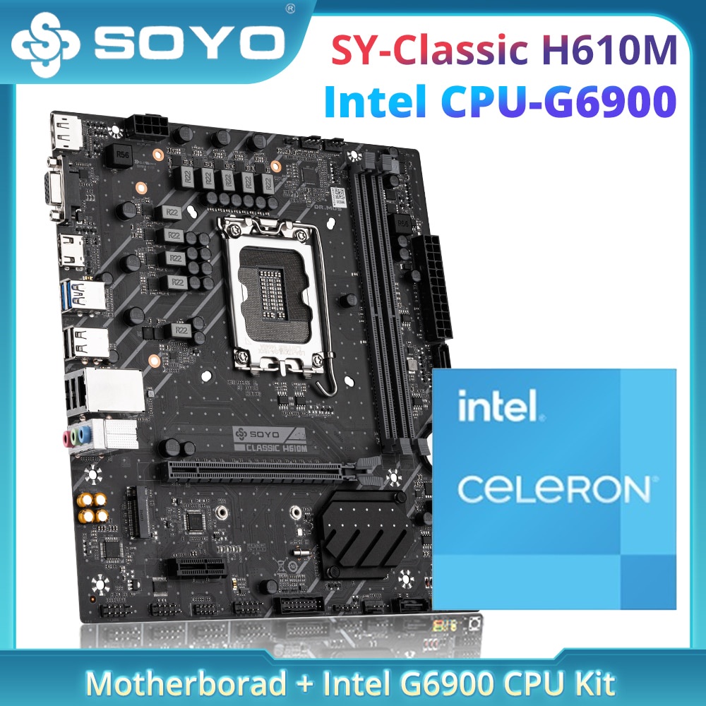 PREORDER SOYO SY-Classic H610M Motherboard with Intel Celeron G6900 CPU Set for Desktop Computer Dr.