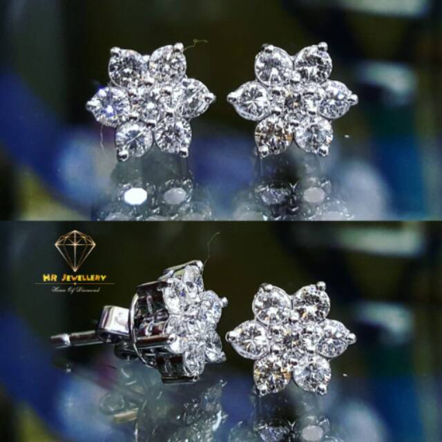 Anting/giwang berlian fashion 1.23 ct ring emas putih