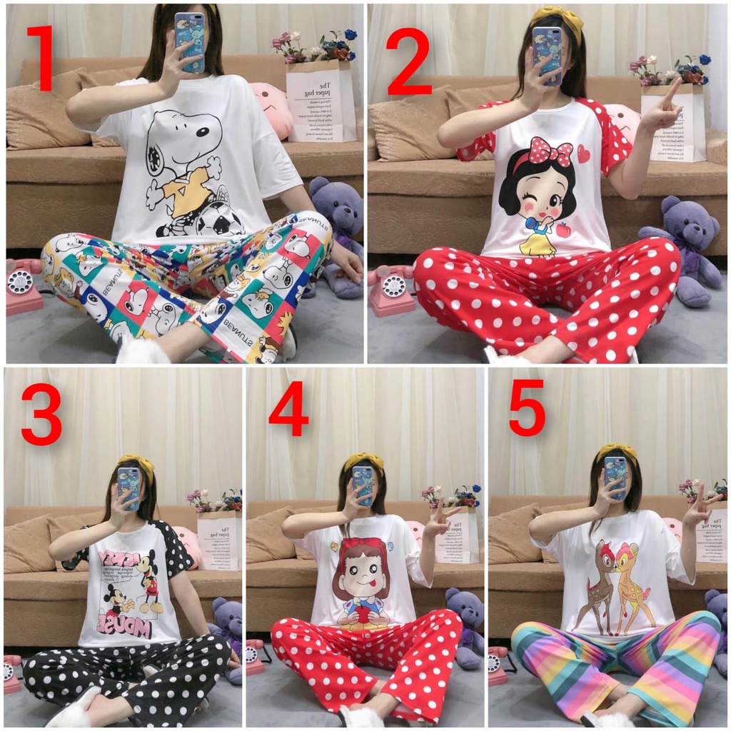 Baju tidur piyama bahan spandek import lengan pendek celana panjang CPspandek73