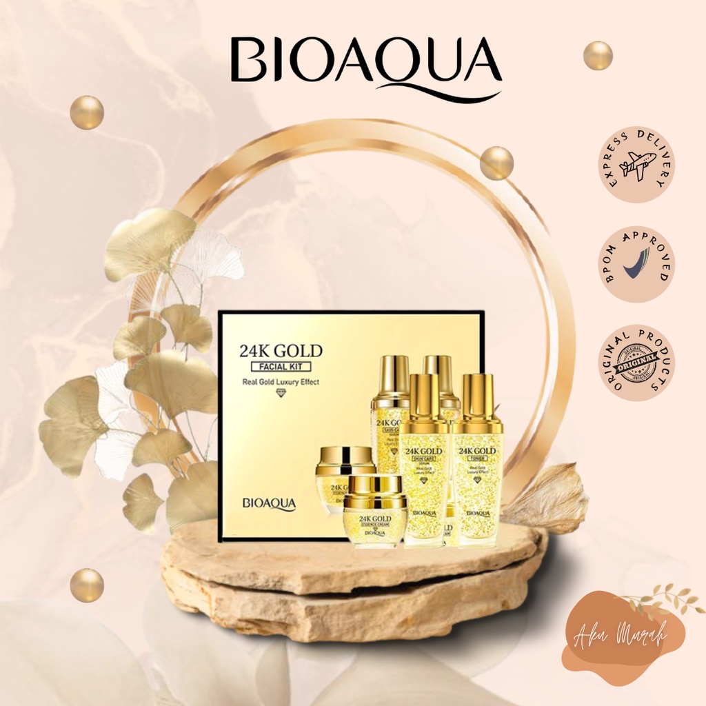 ✨ AKU MURAH ✨ BIOAQUA 24K Gold FACIAL KIT (Toner 100ml+Skincare Serum 100ml+Essence Cream 30g) BPOM