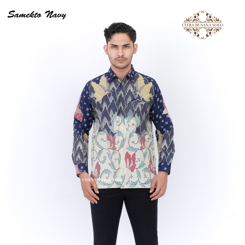 SAMEKTO NAVY Kemeja Batik Pria Full Furing Regular Fit Bahan Katun Halus Primisima