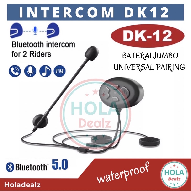 INTERCOM DK12 INTERCOM HELM DK12 BLUETOOTH HELM FM UNIVERSAL PAIRING NOT MAXTO M2 TMAX BT12 HY1001 Q