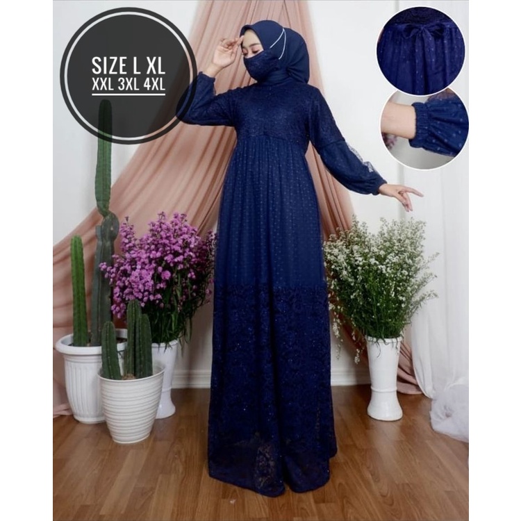 Baju gamis brukat full mix tile super jumbo model terbaru ukuran warna hitam navy biru moka ld 100 1