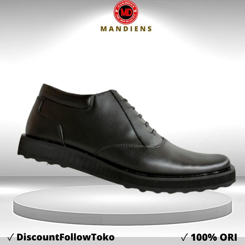 MANDIENS S.02 Sepatu Kulit Pria Oxford Model PDH Kulit Asli Pendek Sol Datar Tebal Untuk Dinas Polisi Tni Satpam Dishub Kantoran Formal - Sepatu Pantofel Oxford Pria Formal Casual Kulit Kerja Resmi