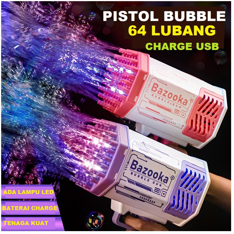 MAINAN ANAK EDUKASI 64 LUBANG MACHINE  BAZOOKA JUMBO SPRAY BUBBLE GUN BALLON BUBLE BALON UAP - 69 HO