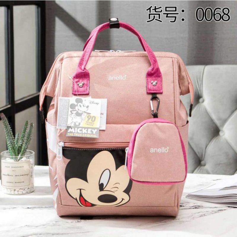 Tas ransel anello large mickey mix colour/diapers baackpack free dompet kecil