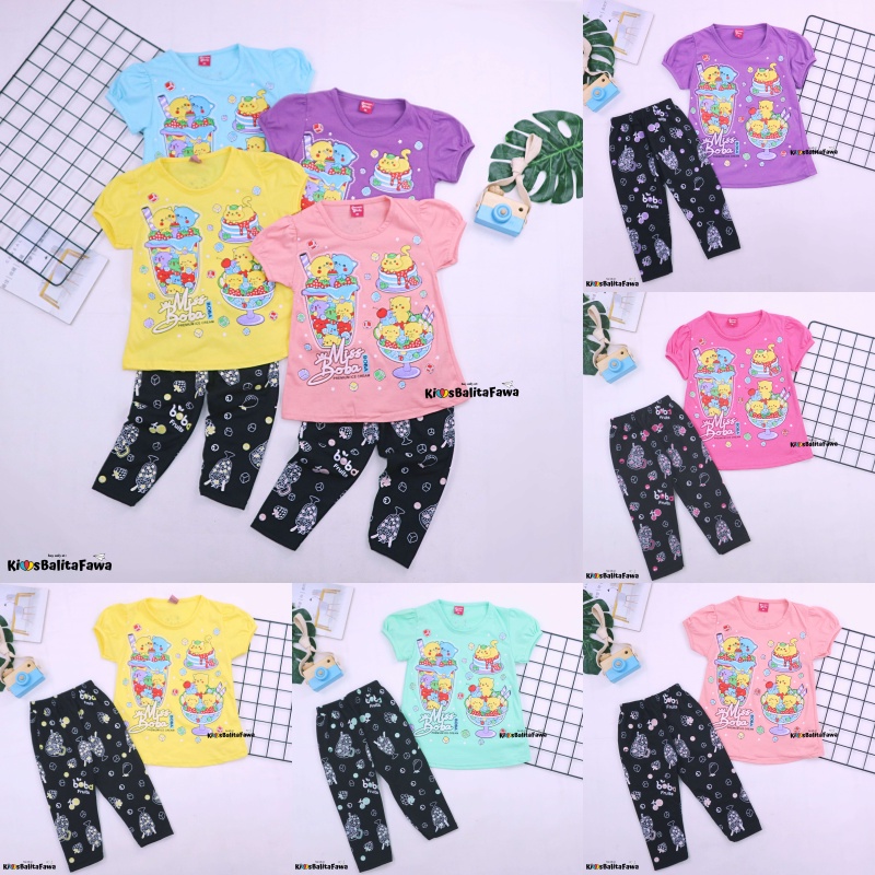 Setelan Boba uk 2-6 Tahun / Baju Karakter Legging Anak Perempuan Celana Panjang Import Babycinnamon