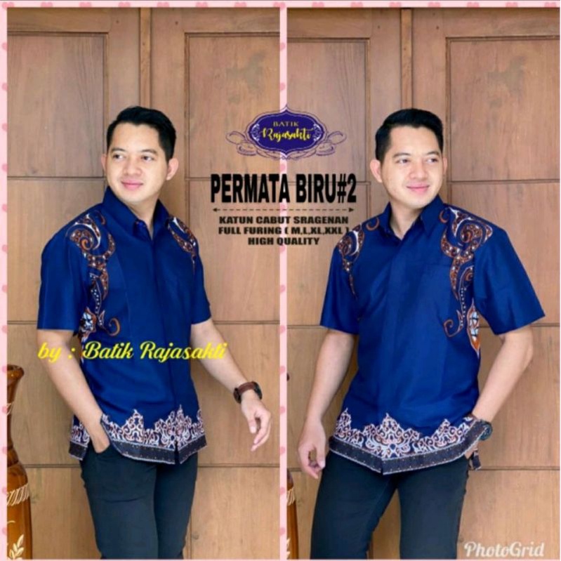 PERMATA BIRU Kemeja Batik Pria Full Furing Bahan Katun Sragenan