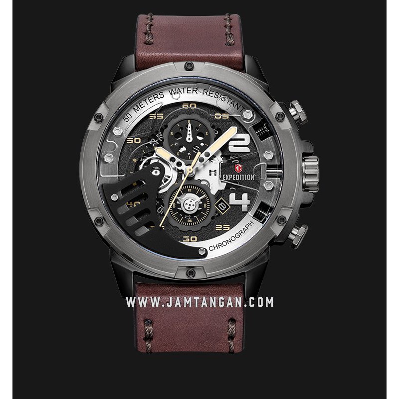 Expedition E 6700 MC LEPBAIV Chronograph Men Black Dial Brown Leather Strap