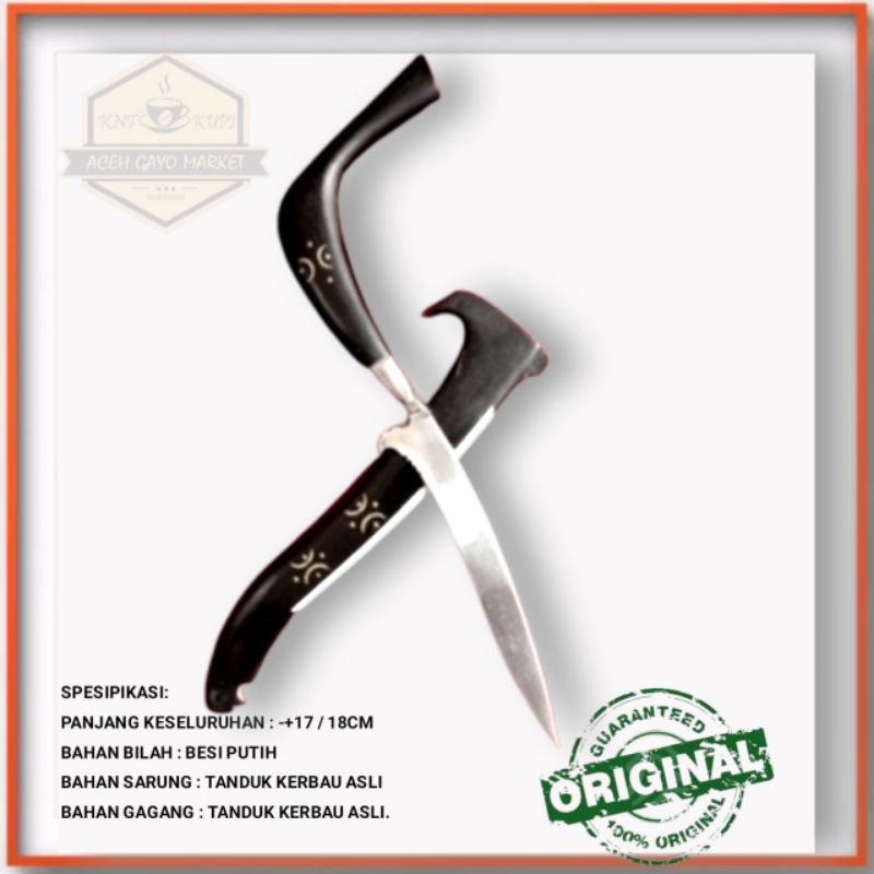 RENCONG ACEH ASLI TANDUK KERBAU ORIGINAL BESI PUTIH PANJANG 20CM.RENCONG MINI SOUVENIR OLEH OLEH KHA