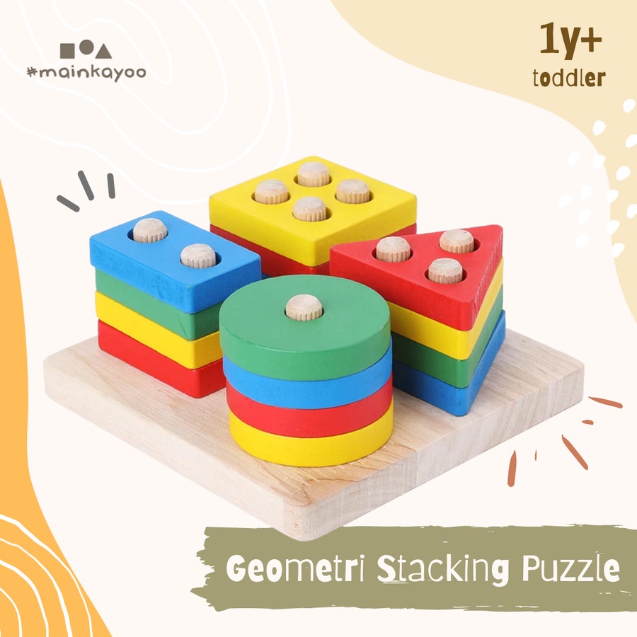 AESTHETIC GEOMETRY STACKING - MAIN BALOK SUSUN BENTUK - Geometri Stacking - mainan kayu edukasi anak