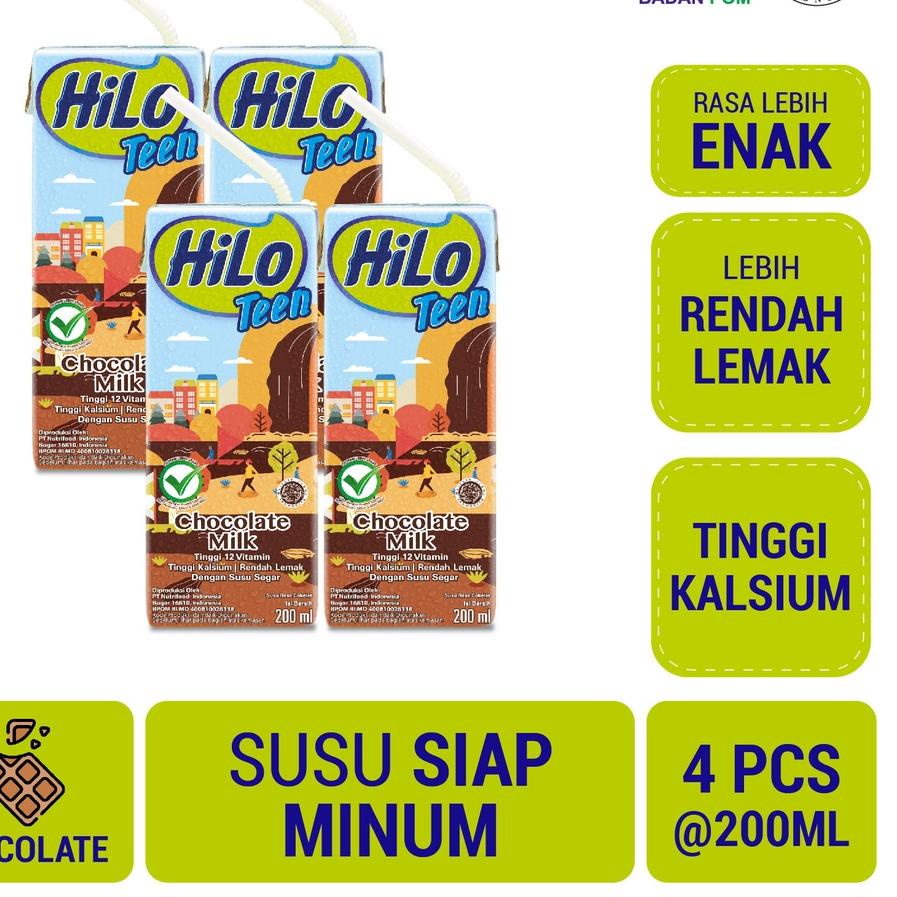 

COD✔️ 4 Pack - HiLo Teen Chocolate Milk 200 ml x 4 pcs Ready to Drink (RTD) - Susu Tinggi Kalsium #Terbagus