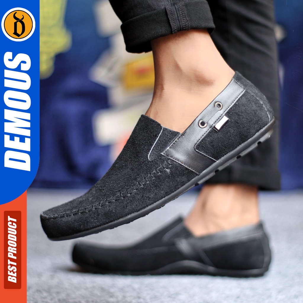 Sepatu Slip On Pria Sepatu Casual Pria Kulit Suede Kerja Kantor Kuliah Kondangan Sepatu Slop Pria Sepatu Hitam Pria DEMOUS ASTA