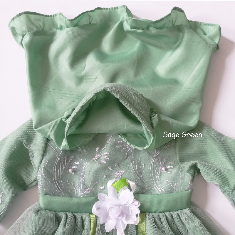 Gamis Bayi Perempuan 6 12 Bulan Warna Sage Green Lilac Lavender Kekinian 2022 1 set Hijab Brokat Tile Terlaris Korea Trending KA65