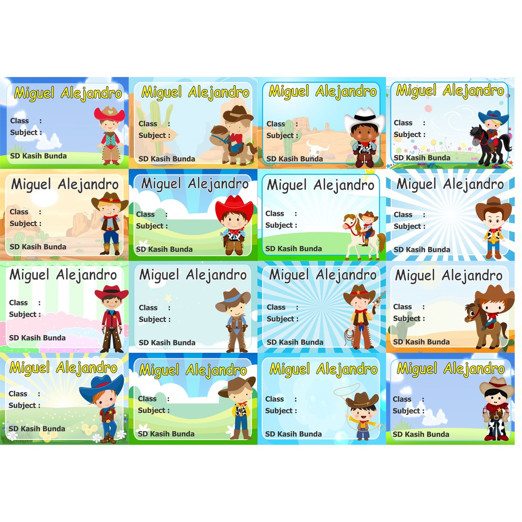 

cowboy Label stiker buku nama kelas mapel custom