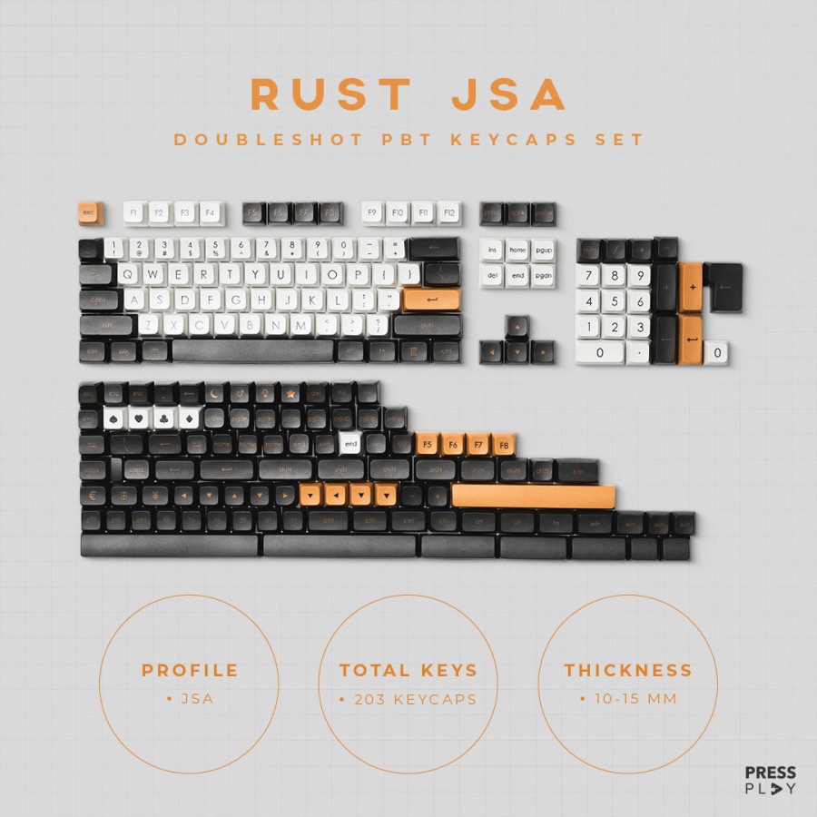 Press Play Rust PBT Keycaps 203 set JSA Profile