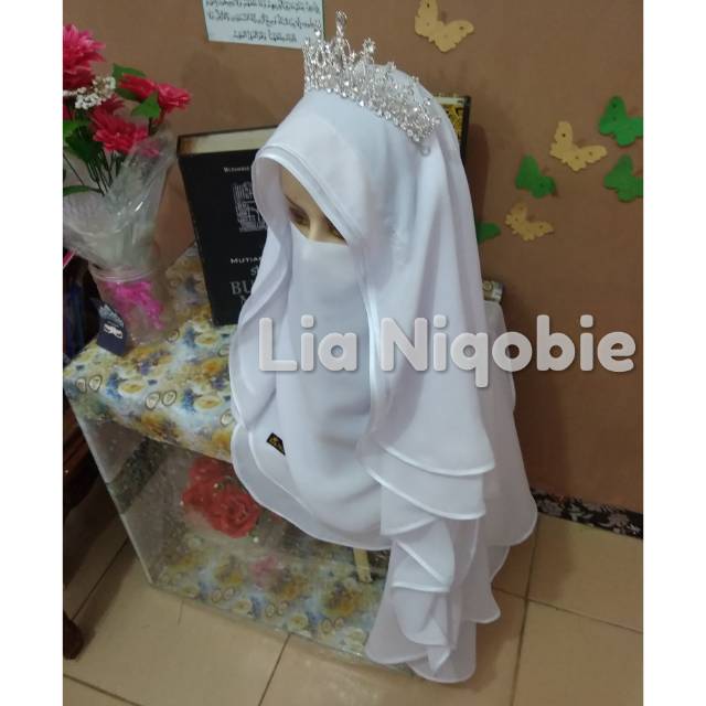 Niqob walimah putih/niqob Veil 2 layer putih/niqob nikah - ORI Lia Niqobie