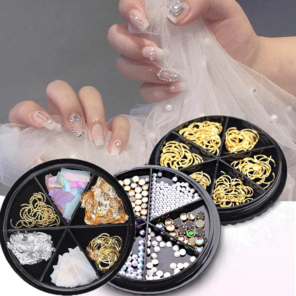 AUGUSTINA Augustina Nail Art Dekorasi DIY Ukuran Campuran Emas Daun Mutiara Shell Manicure Tools Shell Pearl Permata Nail Beads