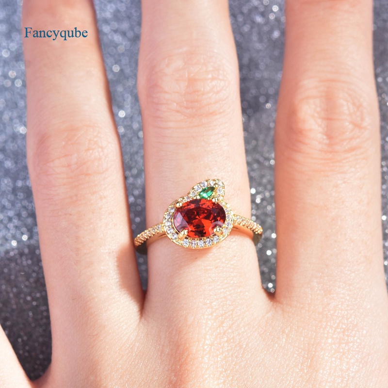 Fancyqube Cincin Zircon Bentuk Lobak Warna Oranye Merah Untuk Wanita