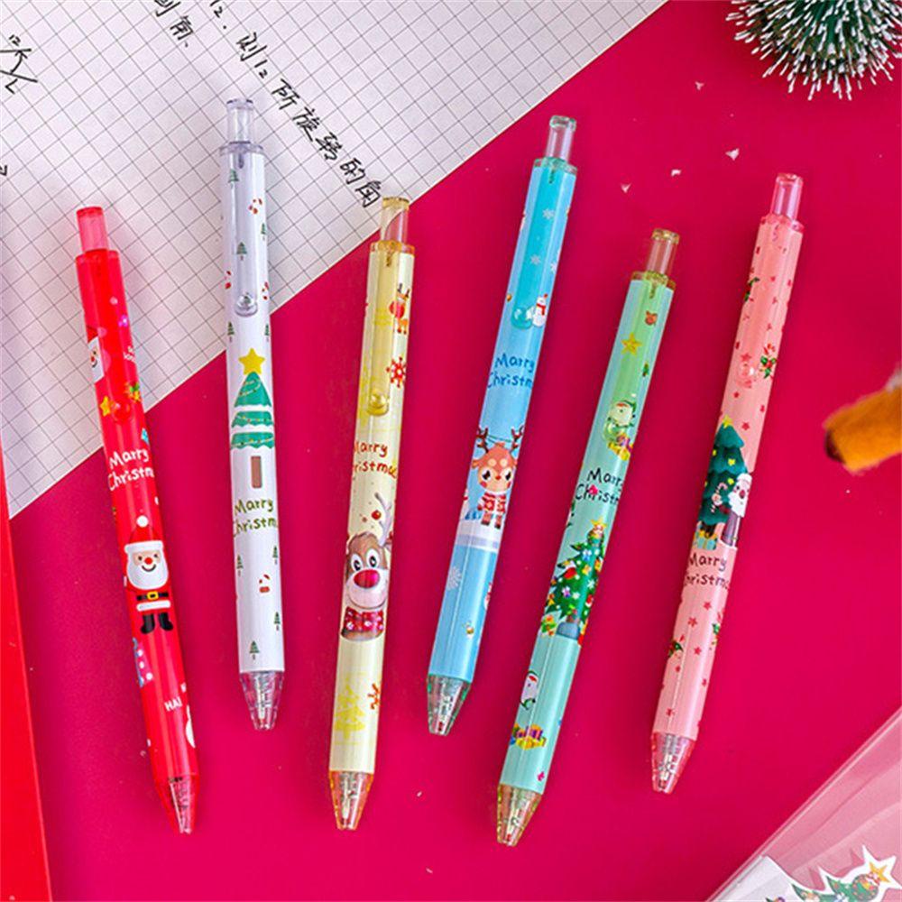 Nanas1 /6 Stik Natal Gel Pen Belajar Kotak Gel Pen Kid's Anak Kartun Perlengkapan Siswa