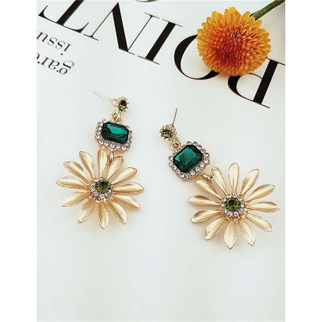 LRC Anting Tusuk Fashion Gold Gemstone Flower Earrings F52669