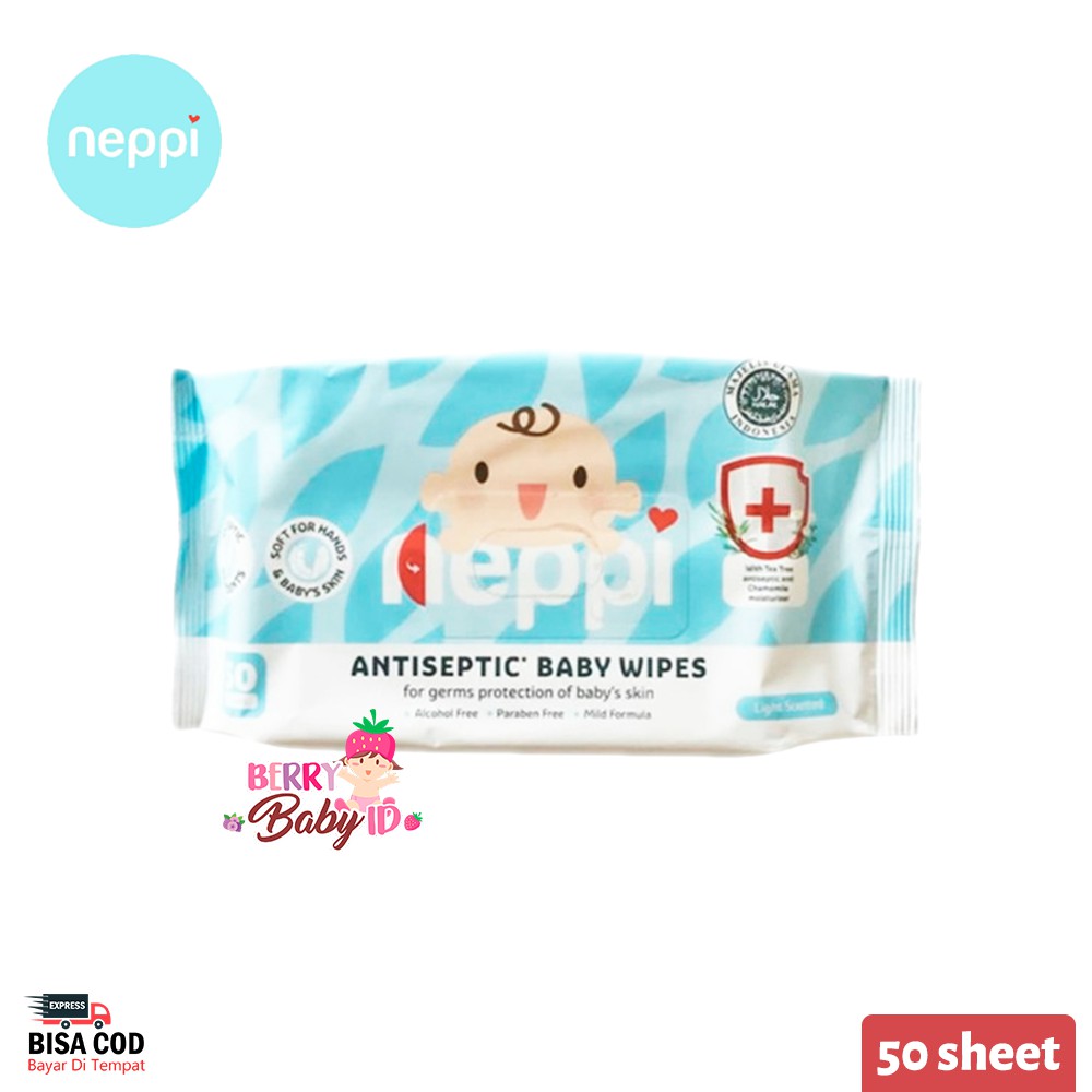 Neppi Antiseptic Baby Wipes Tisu Basah Antiseptik Anti Bakteri Non Perfume 50 Sheets Berry Mart