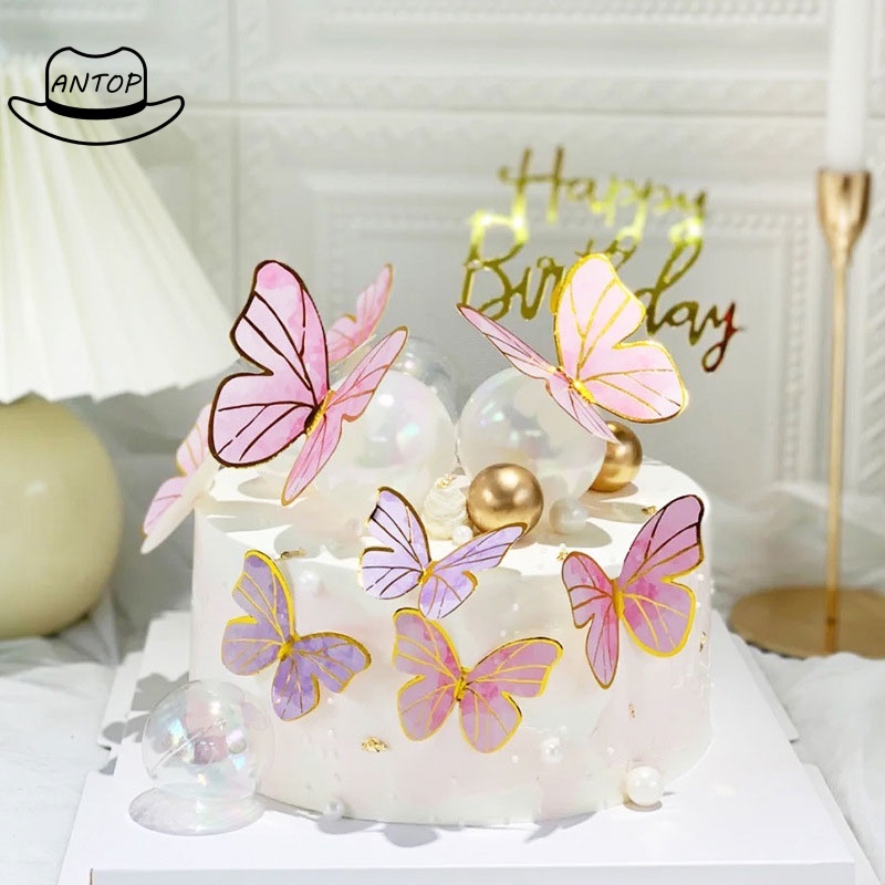 Kupu-kupu Cake Topper Selamat Ulang Tahun Kue Happy Birthday Mutiara Dekorasi Kue ANTOP