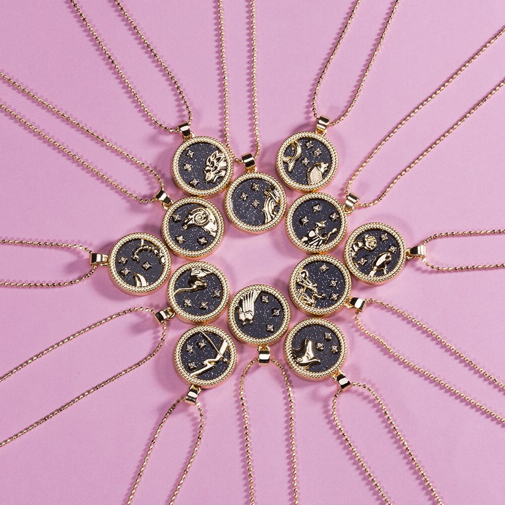 Kalung liontin zodiac wanita rose gold emas model korea terbaru lucu cantik imut hadiah kado ultah