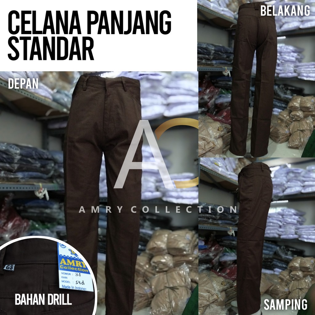 Celana panjang SMP SMA Saku Levis Standar Hitam Putih Cokelat Pramuka Bahan Drill