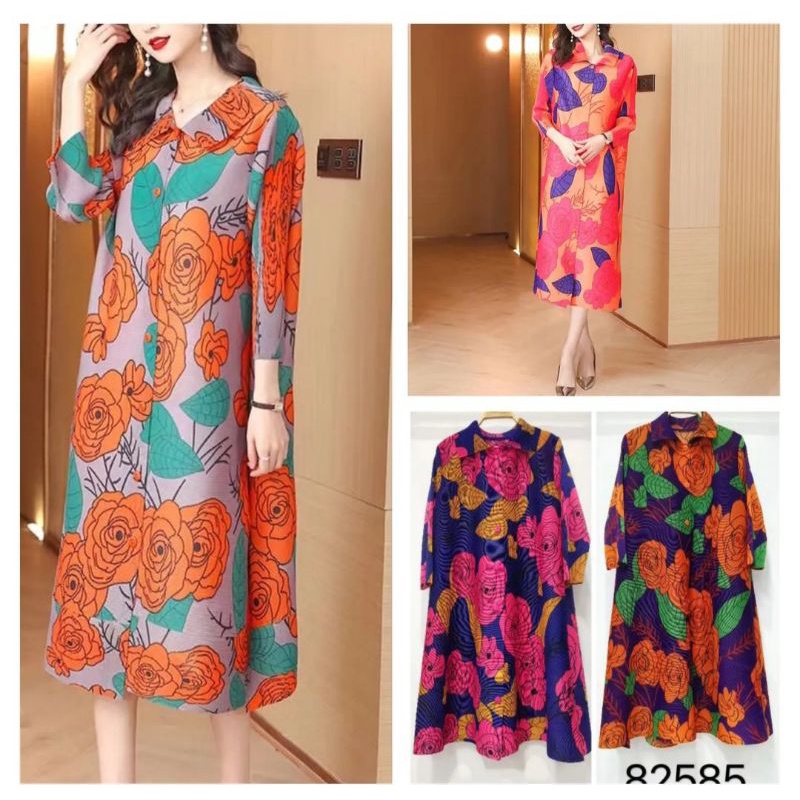 dress plisket premium / dress full plisket / dress plisket motif bunga / dress plisket premium bangk