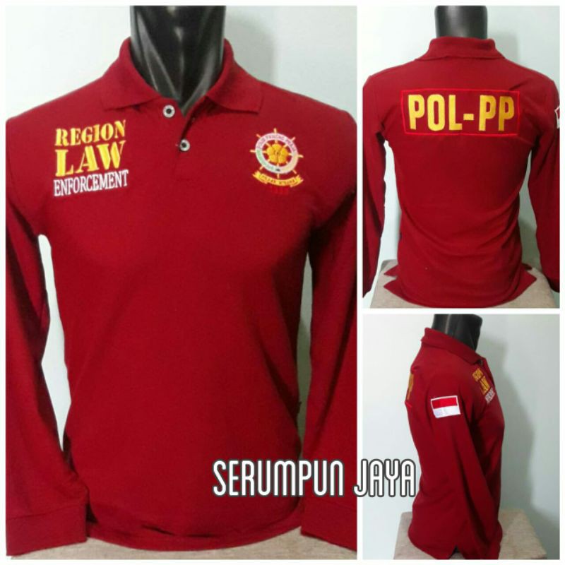 KAOS SATPOL PP - KAOS KERAH SATPOL PP MARUN PANJANG - KAOS SATPOL PP MAROON PANJANG RODA GILA BORDIR