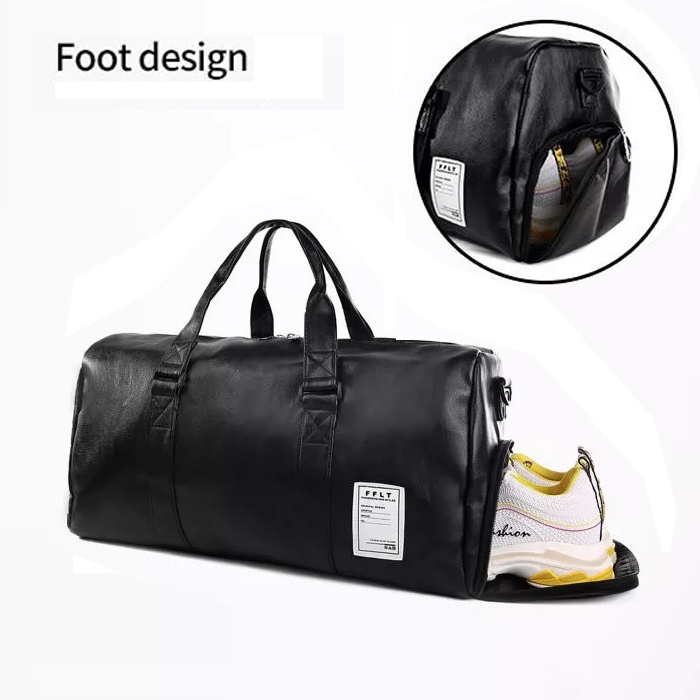 Gym Bag Tas Gym Pria Wanita Multifungsi Tenteng dan Selempang Bahan Kulit Sintetis Warna Hitam