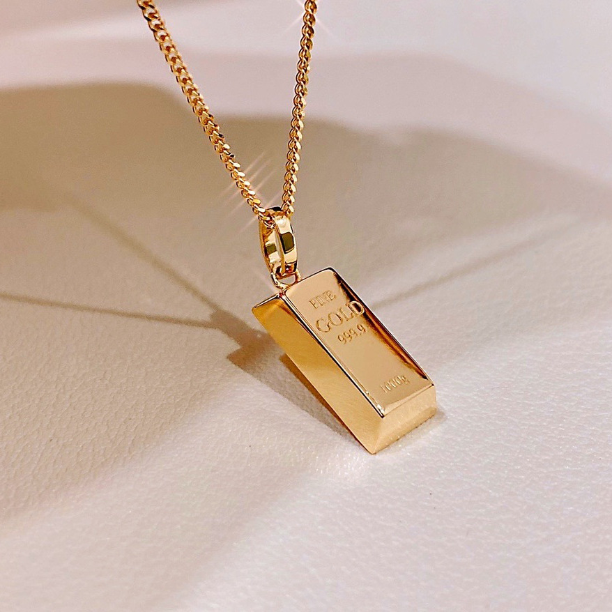 18K Gold Pendant Fashion Accessories Simple Jewellery Small Gold Bar Gold Brick Pendants