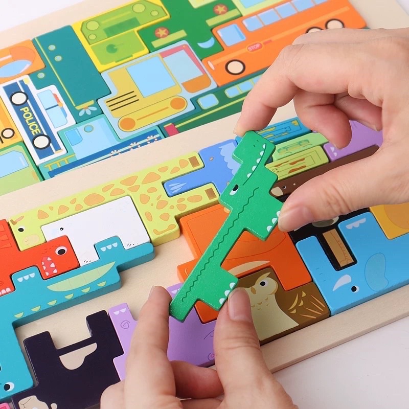 wooden tetris animal puzzle mainan tumpuk domino mainan edukasi