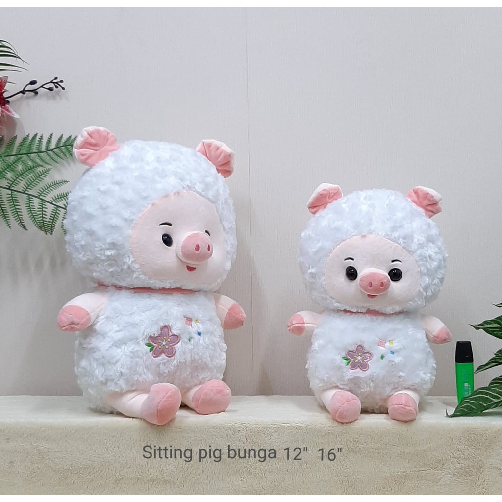 Boneka Sitting Pig Bunga Size 8&quot;/38cm/boneka babi lucu/boneka animal/Boneka Pig Kostum/Boneka Piggy